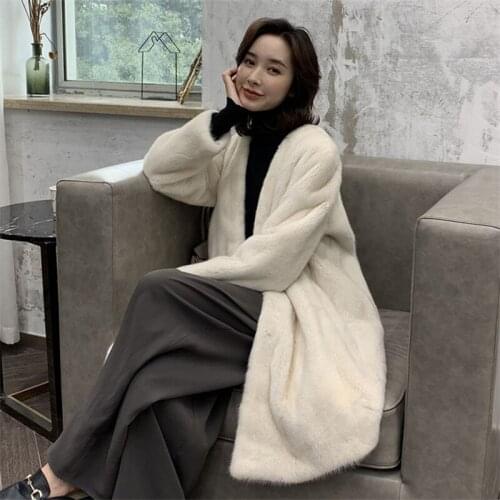 Newest Hight Quality Women Surcoat Faux Velvet Mink Fur Loose Super Warm Soft Mid-length Thicken Outerwear Womens Winter Jacket