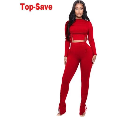 Great Two Piece Set Women Stacked Leggings Clothes Outfits Pants Tracksuit Female Fall Pleated Plus Size 2 Piece Set Wholesale