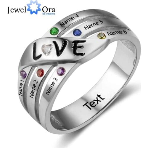Friendship Gift Personalise Custom Birthstone Ring Engrave Friend Name Love 925 Sterling Silver promise Ring( JewelOra RI102741)
