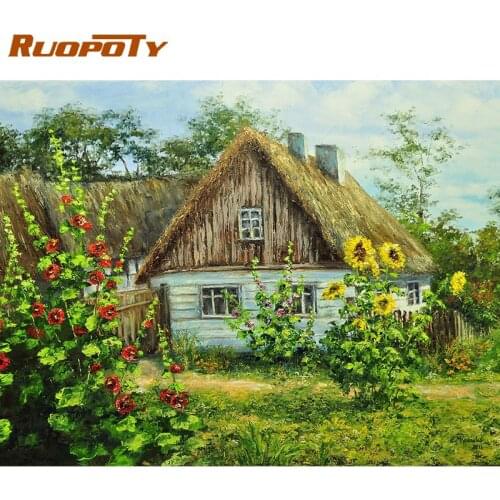 RUOPOTY Frame DIY Painting By Numbers House Landscape Countryside Acrylic Handpainted On Canvas Picture By Numbers For Home Diy
