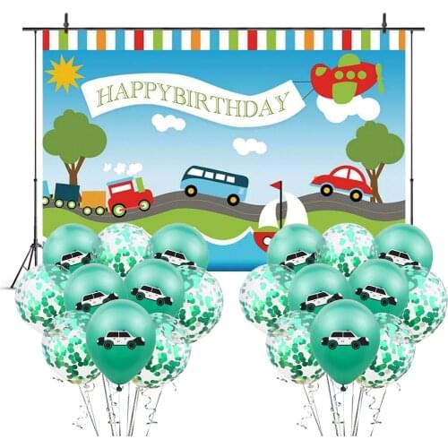 Happy Birthday Background Tapestry Kit Baby Shower Decorations Kids Boy Cartoons Car Latex Balloons Its a Boy Party Supplies