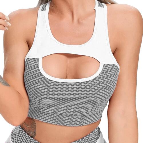 FITTOO Sexy Womens Sport Tops Textured Navel Quick Dry Womans Tracksuits Removable Cup Shockproof Workout Gym Bras Women Shirt
