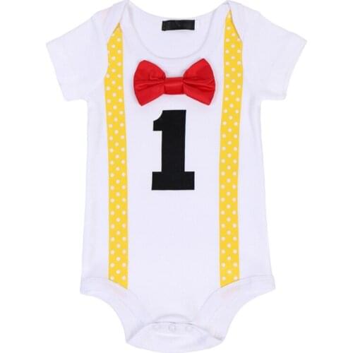 Cute Baby Girl Clothes Baby Boy 1st Birthday Cake Smash Outfit Letter Print Bowknot Romper Little Gentleman Unisex Baby Clothes