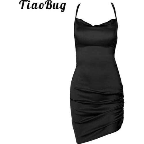 Sexy Bodycon Mini Dress Women 2021 Summer Solid Color Spaghetti Strap Bandage Backless Asymmetric Ruched Party Dresses Clubwear
