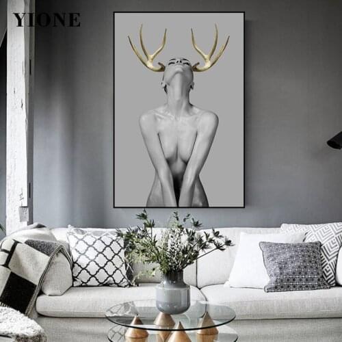Modern Art Sexy Woman Canvas Paintings Black and White Figure Wall Poster Pictures Print Bedroom Living Room Home Decoration