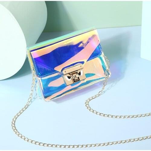 Brand Holographic Crossbody Bags Handbag Fashion Translucent Laser Small Flap Bag with Metal Chain for Women Luxury Bags