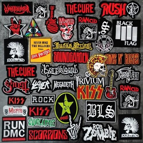 ROCK DIY Cloth Iron On Embroidered Badges Patches For Clothes Stickers Punk Music Band L100-118