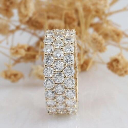 Veryins14k 585 Yellow Gold Three Rows 2.5mm DEF Color Moissanite Full Eternity Wedding Band for Women Gift