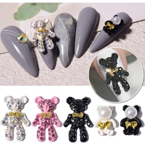 5 Pcs Alloy Bowknot Bear 3D Nail Art Decorations Covered Rhinestones Ornament Jewelry Manicure Design Accessories
