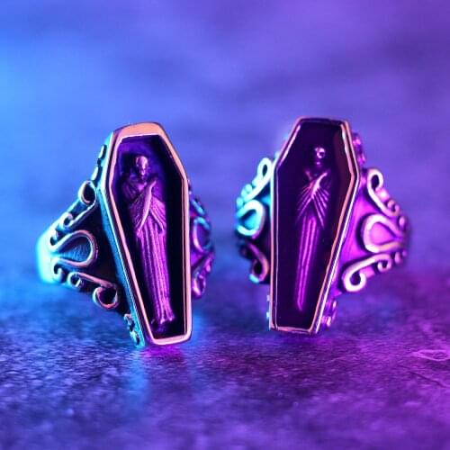 The Vampire Diaries Coffin Ghost Stainless Steel Mens Rings Gothic Punk Unique Cool for Male Boyfriend Jewelry Gift Wholesale