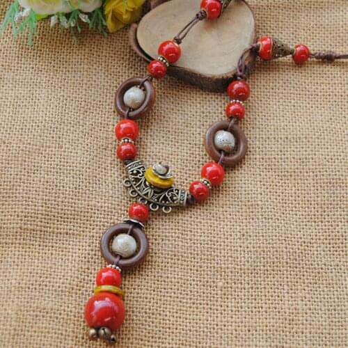 Vintage Long Pendant Necklace For Women Ceramic Bead Strand Tassel Statement Necklaces Charm Choker Sweater Chain Ethnic Jewelry