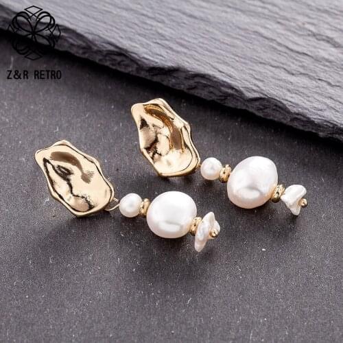 Vintage Gold Earrings for women with Irregular Beads Jewelry 2021 Fashion Geometric Accessories Girl Hanging Earrings Pendientes