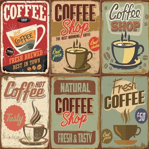 Coffee Menu Vintage Poster Retro Metal Tin Signs Plaque Decor Kitchen Restaurant Bar Cafe Wall Art Plate Print Posters