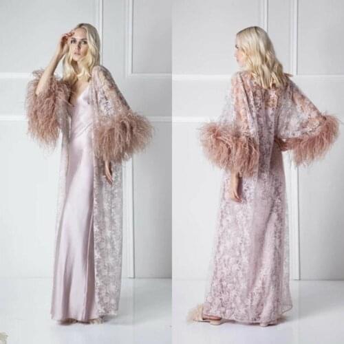 Ladies Nightgown Two-Piece Silk Long Sling Lace Cardigan Jacket Five-Point Raw Sleeves Evening Sleepwear