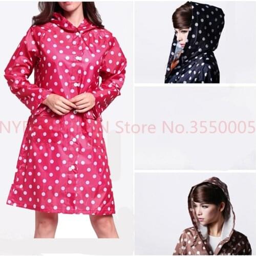 Dot Girl Lady Hooded Raincoat Women Outdoor Travel Waterproof Riding Cloth Rain Coat For Women Poncho Long Rainwear Rain Jacket
