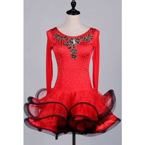 Red Latin dance costume spandex tassel stones latin dance dress for women latin dance competition dresses S-XXXL lq047