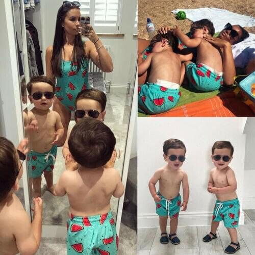 Mother Son Matching Swimming Trunks Shorts Bikini Swimwear Swimsuit Bathing Suit Kids Women Print One-Piece Summer Beachwear