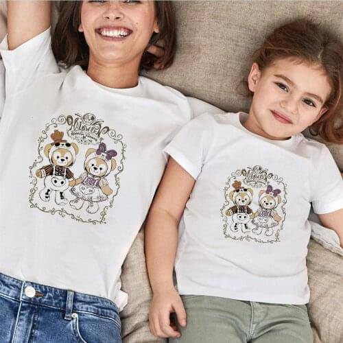 1PCS Matching Outfits Tshirt Tops Family Disney Bear Duffy Printing Clothes Short Sleeve Family Look Mother Father Baby Clothes