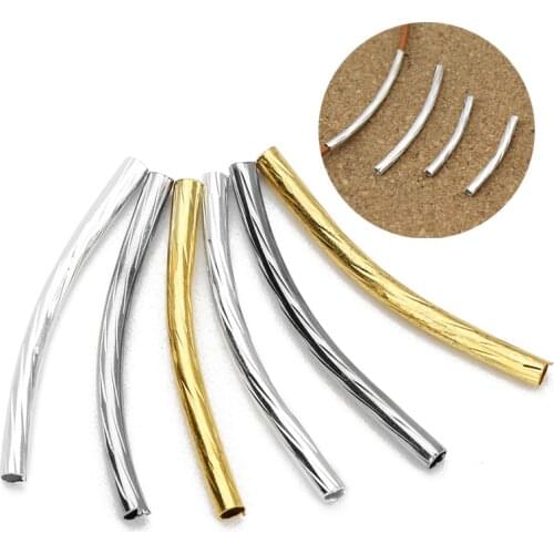 100Pcs/Lot Long Curved Tube Smooth Long Tubes Connector For Beads Bracelet Necklace Jewelry Making Findings Gold Silver Wholesal