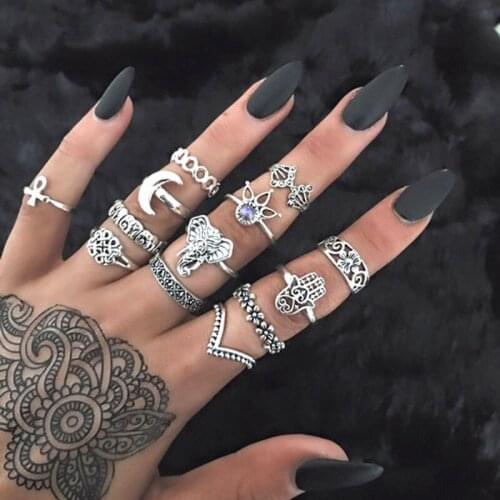 Antique Elephant Hand Rings Set for Women Metal Carving Knuckle Midi Ring Party Jewelry Anillos 13pcs/1set