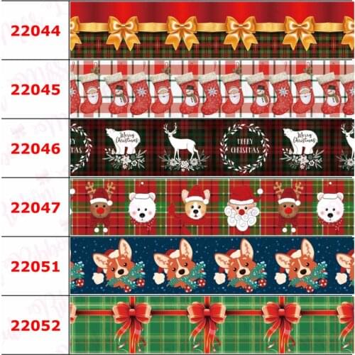 16mm-75mm Christmas Series Cartoon Dog Printed Grosgrain/Foe Ribbon Car Snowman DIY Hair Bands Party Decor 50yards/roll