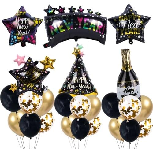 2022 Happy New Year Eve Party Balloons Xmas Tree Star Wine Bottle Foil Balloons Merry Christmas Party Decoration Air Globos Noel