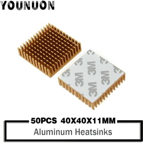 50Pcs YOUNUON Heatsink 40x40x11mm Golden Anodize Aluminum Heat Sink Radiator With 9448A 3M Tape