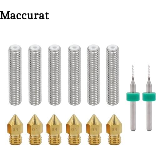 6pcs 30MM M6 Extruder Throat Tube 6pcs 0.4MM Brass MK8 Extruder Nozzle Print Heads Makerbot Reprap 3D Printer Cleaning Needle