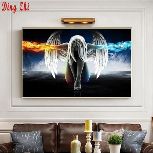 DIY Rhinestone Art Diamond Painting"Angel Woman,Fire-Ice Arms" Mosaic Cross Stitch Full Square Round Decorative Embroidery Decor