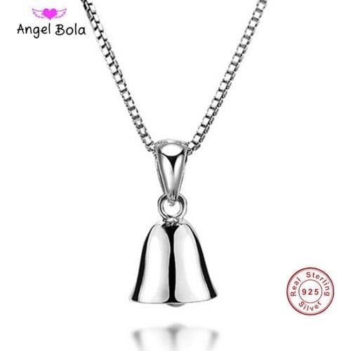 Luxury 925 Sterling Silver Bell Pendant Chain Necklace Women Jewelry Gift