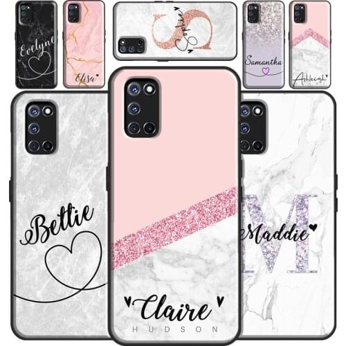 Pink Marble PERSONALISED initial name Case For OPPO A91 A83 A3S A5S A1K A52 A72 A31 A53 A5 A9 2020 Find X3 Pro F5 F7 A15 Cover
