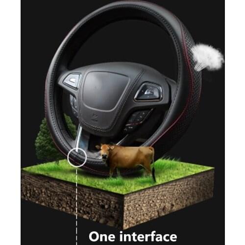 Genuine Leather Car Steering Wheel Cover of Case Sport Auto Black Red Steering-Wheel Covers For BMW KIA HONDA HYUNDAI NISSAN