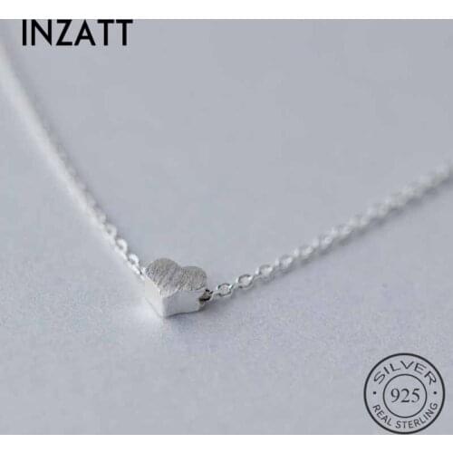 INZATT Real 925 Sterling Silver Cute Frost Heart Choker Necklace Fine Jewelry For Women Wedding Party Accessories