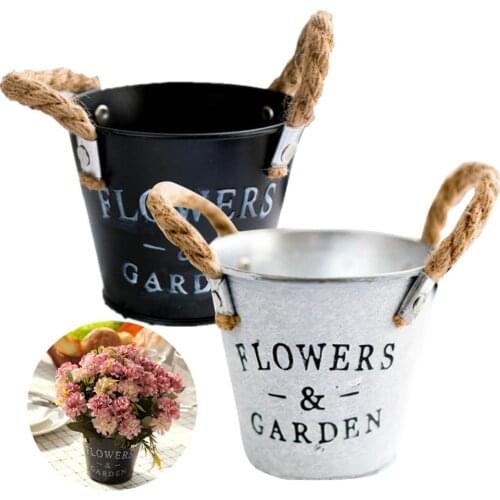 Flower Pot Photo Props Retro Gifts Anti-Corrosion Vintage Rustproof Metal Iron Balcony Desktop Decor Barrel Letters Design