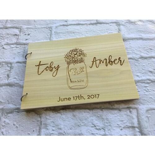 Hardcover Wedding Guestbook | Mason Jar Wedding Guestbook | Wood Cover Guestbook | Wooden Guest Book | Rustic Guest Book