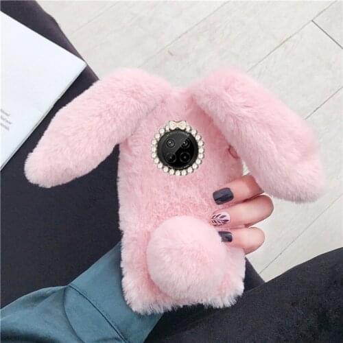 For Huawei Y9A Case Silicon Fluffy cute Rabbit Back Phone Cover For Huawei Y9A 2020 FRL-L23 Case Fundas On Y9A Y9 A Y 9A Bumper