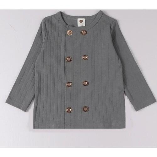 Top kds t-shirt long sleeves elegant outfit winter ribbed gold buttons boy girl clothes autumn winter children front open tshirt