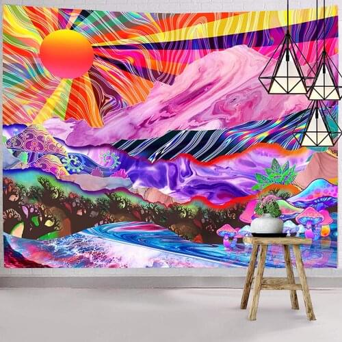 Hippie Mountain Psychedelic Mushroom Wall Tapestry Home Décor