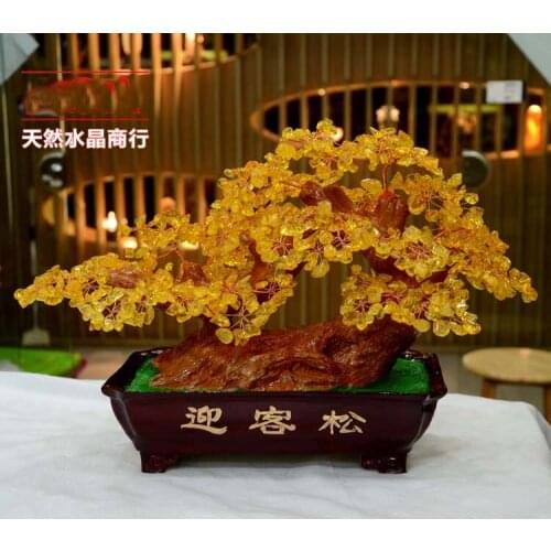 GOOD gift Store Company wealth Good luck yellow Crystal Pachira money tree Guest-Greeting Pine HOME ROOM FENG SHUI art talisman