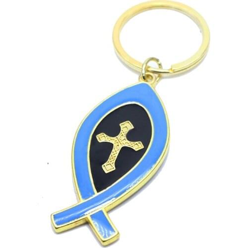 Israel JERUSALEM Fish Shaped Keychain Cross Pendant Keyring Religious Prayer Jewelry Gift for Women Men Car Bag Accessories
