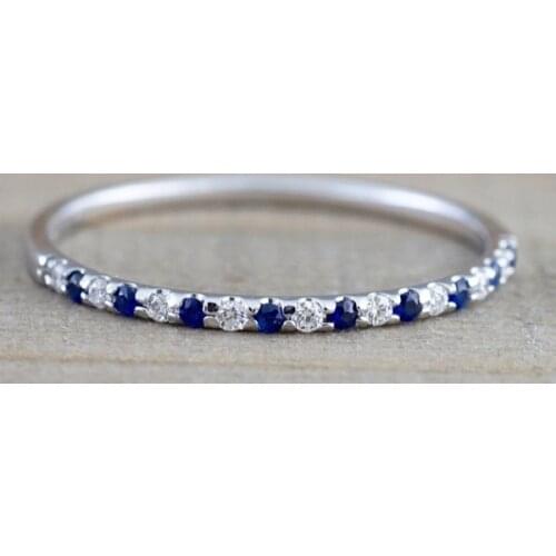 Exquisite Sterling Silver with Platinum Over 0.15Ct Round Cut Ruby Sapphire Anniversary Gemstone Ring Wedding Bands Jewelry