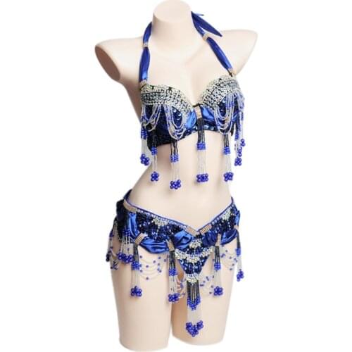 2018 Professional Belly Dance Costume 2 Pcs Bra & Belt 34b/c 36b/c 38b/c 40b/c Oriental Bellydance Beads Costume Outfits