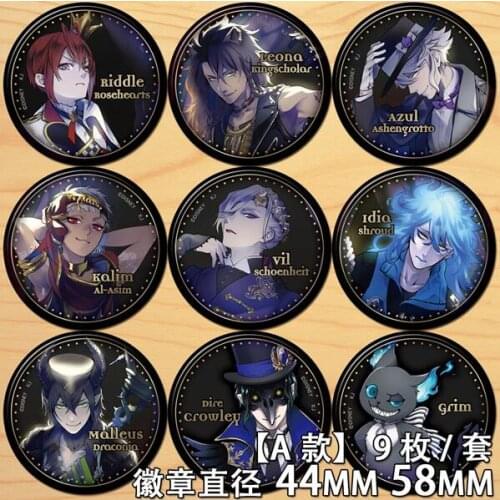 Anime Twisted-Wonderland Dire Crowley Riddle Rosehearts Grim Figure 5881 Badge Round Brooch Pin Gifts Kids Collection Toy