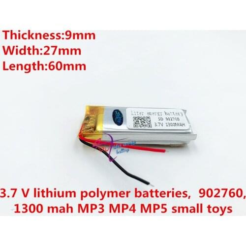 Li-po 1pcs 3.7V,1300mAH 902760 polymer lithium ion / Li-ion battery for model aircraft,GPS,mp3,mp4,cell phone,speak