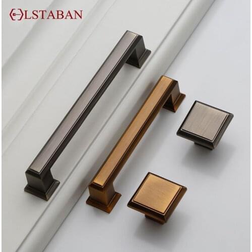 LSTABAN Modern Zinc Alloy Black Gold Door Handles Kitchen Cabinet Handles Solid Drawer Knobs Fashion Furniture Handle Hardware