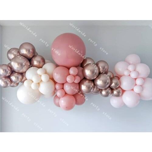 DIY Metal Rose Gold Birthday Doubeld Cream Peach Balloon Garland Arch Retro Pink Decoration Wedding Background Baby Shower Decor
