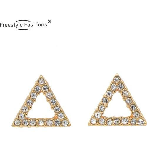 Fashion trendy triangle crystal stone Zinc alloy stud earrings for women
