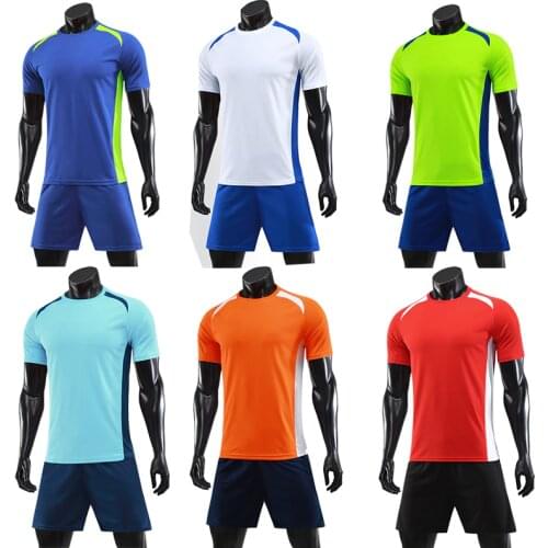 Men short sleeve red soccer jersey adult green football uniform kids blue soccer shirt boy sport jerseys set DIY name OEM number