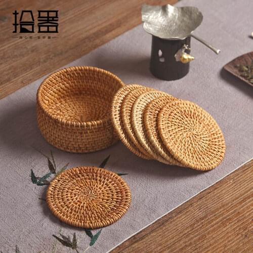6pcs/lot Handmade Coasters Set Cup Mat Kungfu Rattan Cup Saucer Tea Accessories Cup Cushion Tableware Placemats Pads Decoration