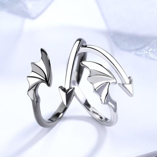 New Punk Style Little Devil Dragon Gothic Vampire Angel Wings Matching Ring Halloween Party Gift Men And Women Fashion Jewelry